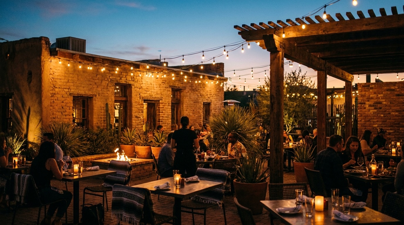 A relaxed patio lunch spread